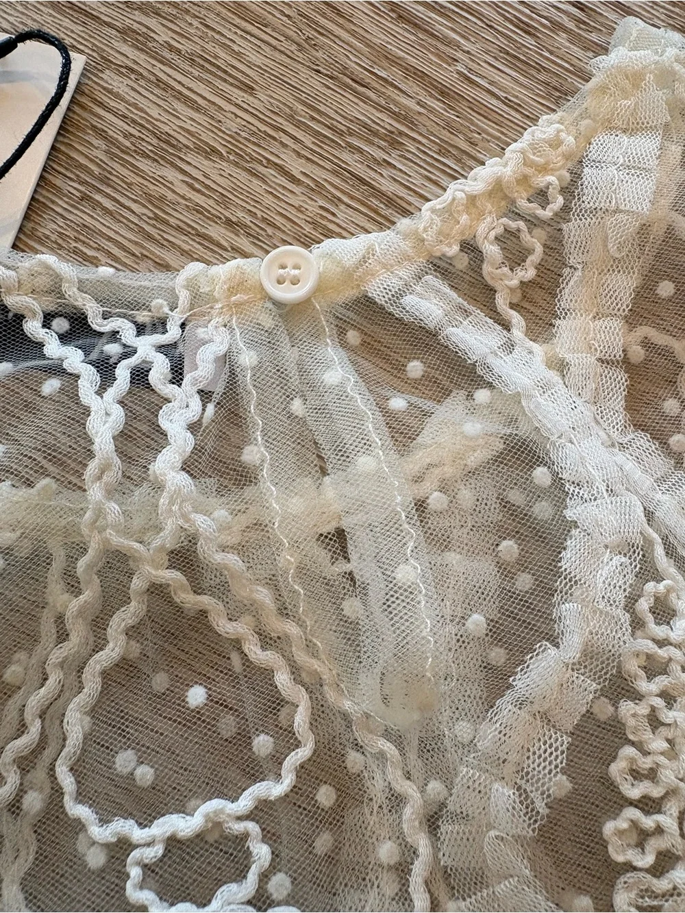NWT Zara Sheer Ivory Lace Blouse With Ivory Embroidery